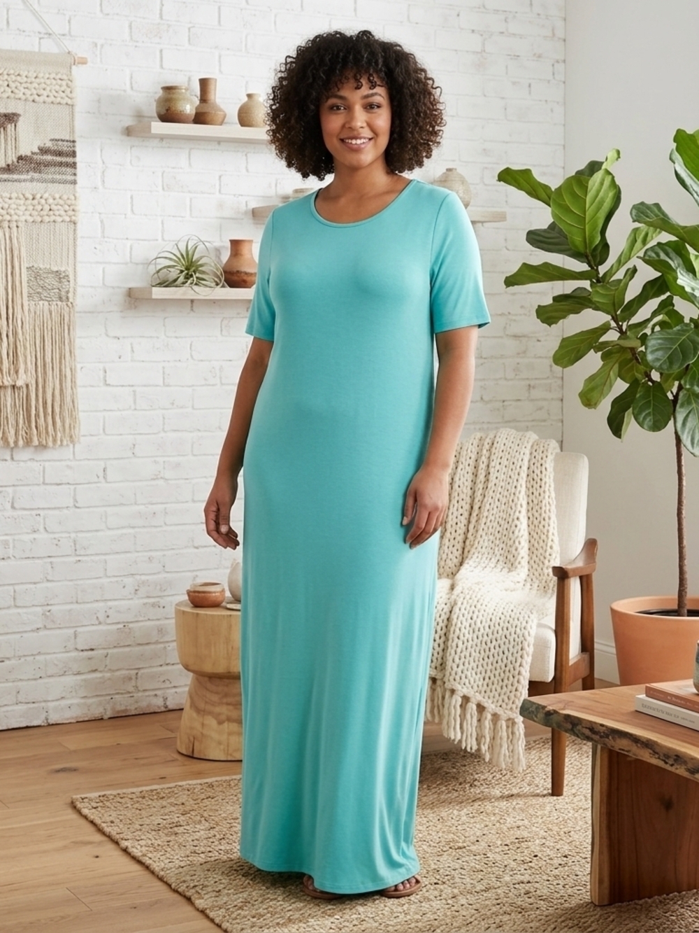 Zenana Outfitters Scoop Neck Maxi Dress in Aqua